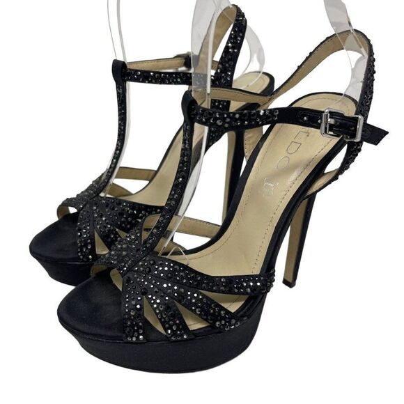 Aldo Black Jeweled studded stiletto heels US7 BoxC Platform Y2K 90s - Picture 8 of 8